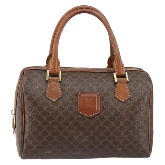 CELINE Macadam Canvas Hand Bag Pvc Leather Brown Gold - Picture 2 of 13